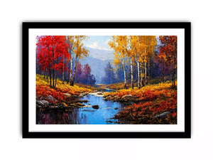 autumn forest river landscape warm glowing trees canvas Canvas Print