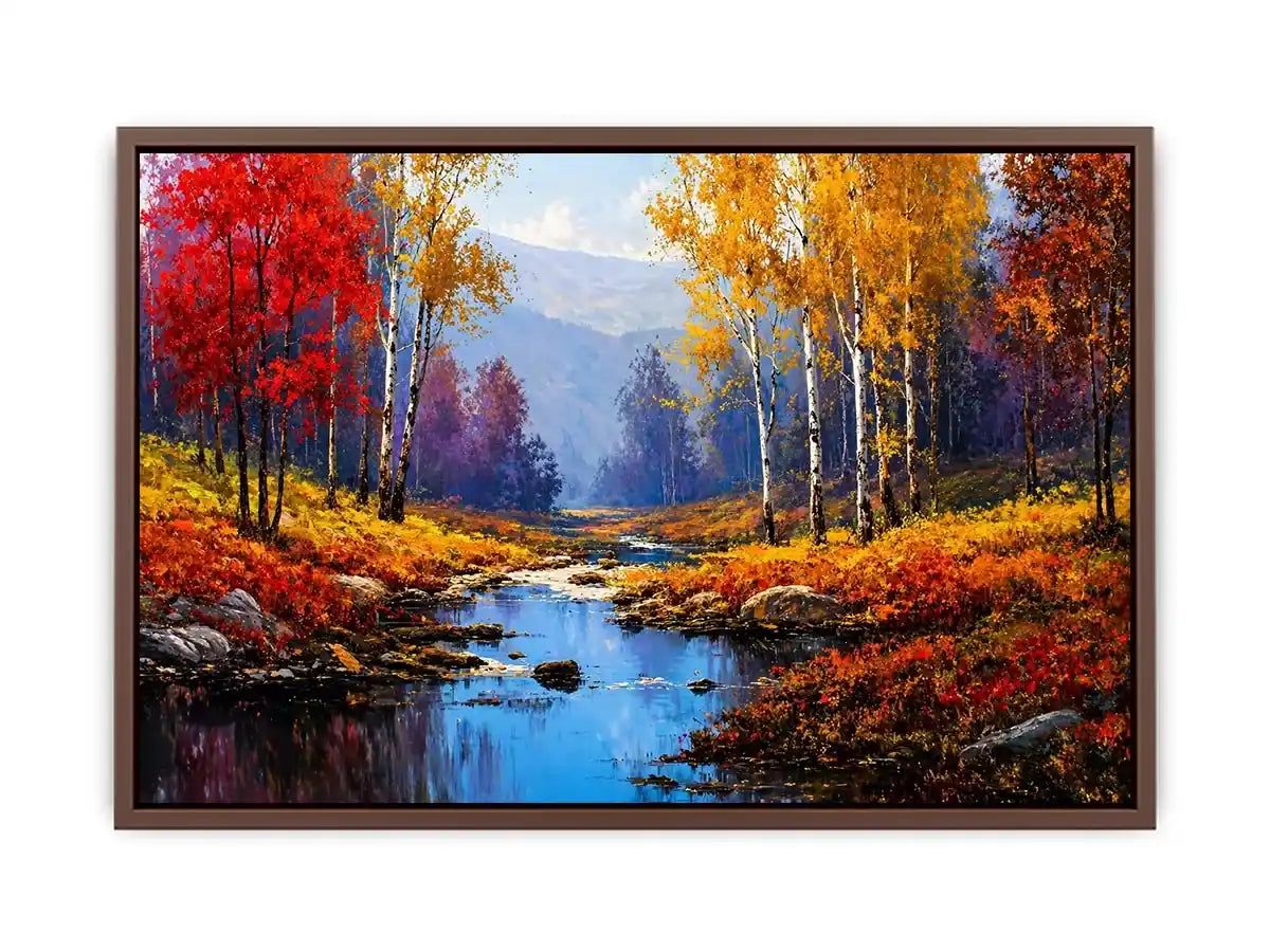 autumn forest river landscape warm glowing trees canvas Canvas Print