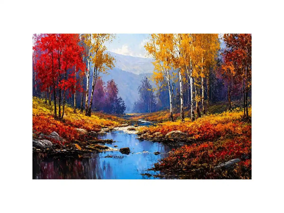 autumn forest river landscape warm glowing trees canvas Canvas Print
