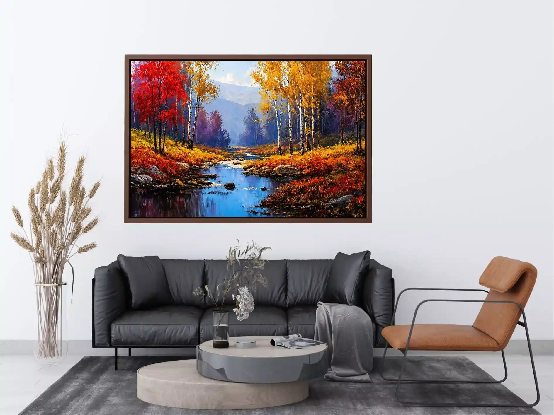 autumn forest river landscape warm glowing trees canvas Canvas Print