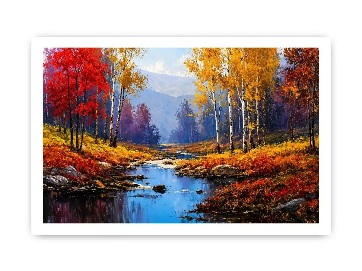 autumn forest river landscape warm glowing trees canvas Canvas Print
