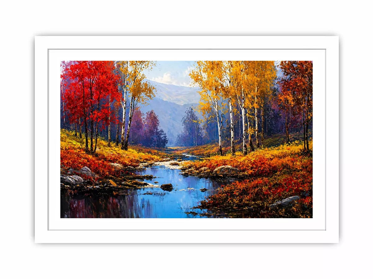 autumn forest river landscape warm glowing trees canvas Canvas Print