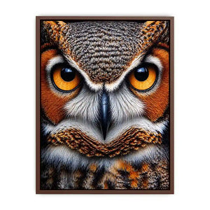 owl close up portrait intense eyes wildlife canvas Canvas Print