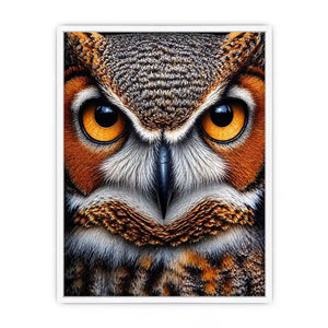 owl close up portrait intense eyes wildlife canvas Canvas Print