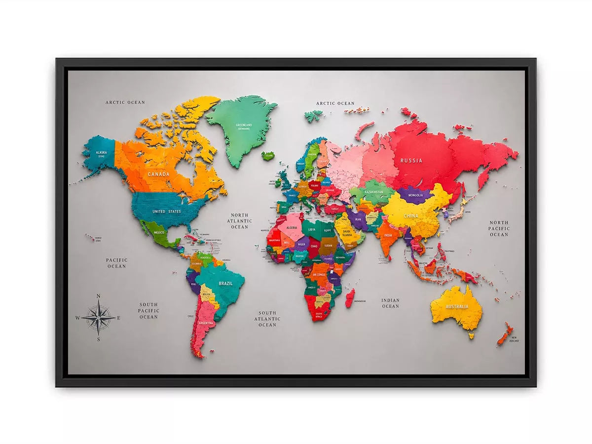 colorful world map Canvas Print modern educational canvas global geography decor