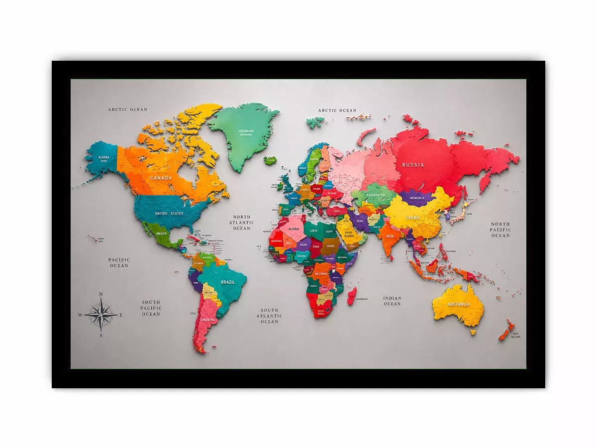 colorful world map Canvas Print modern educational canvas global geography decor