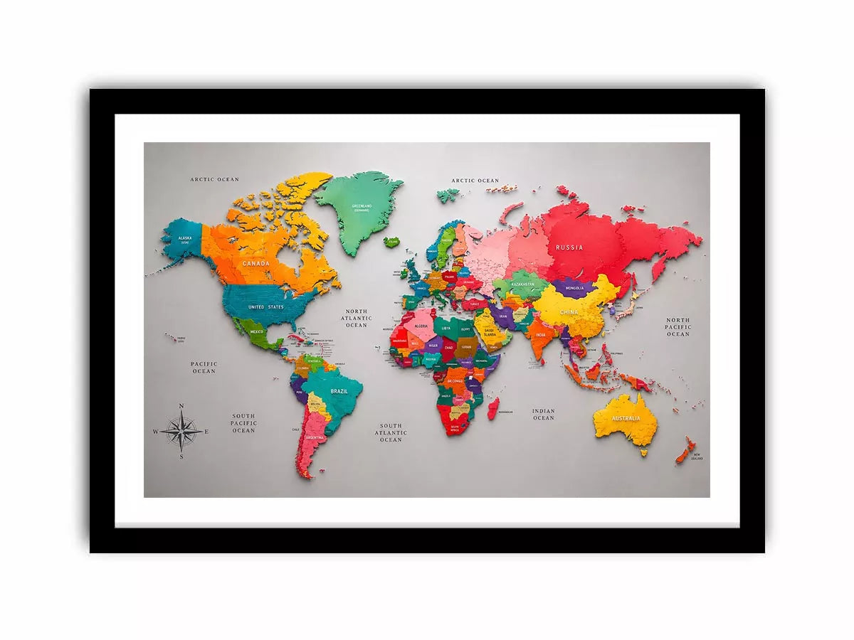 colorful world map Canvas Print modern educational canvas global geography decor