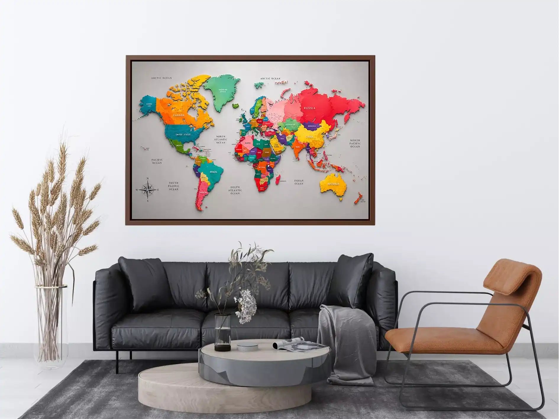 colorful world map Canvas Print modern educational canvas global geography decor