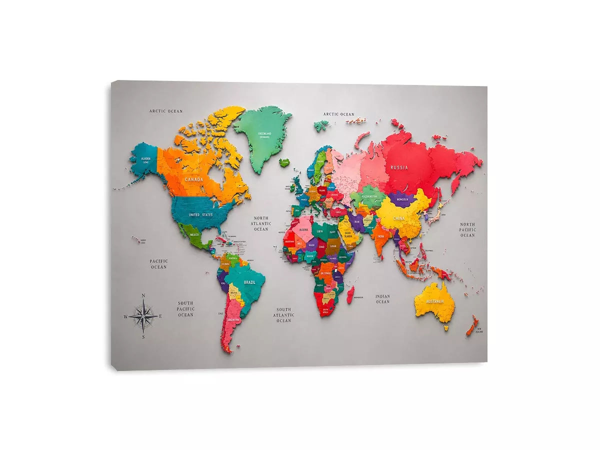 colorful world map Canvas Print modern educational canvas global geography decor