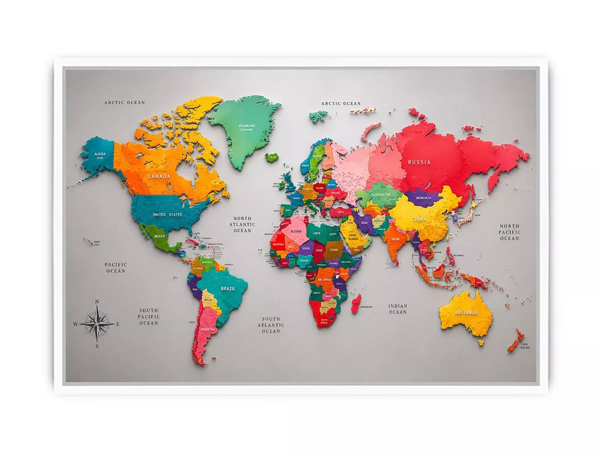 colorful world map Canvas Print modern educational canvas global geography decor