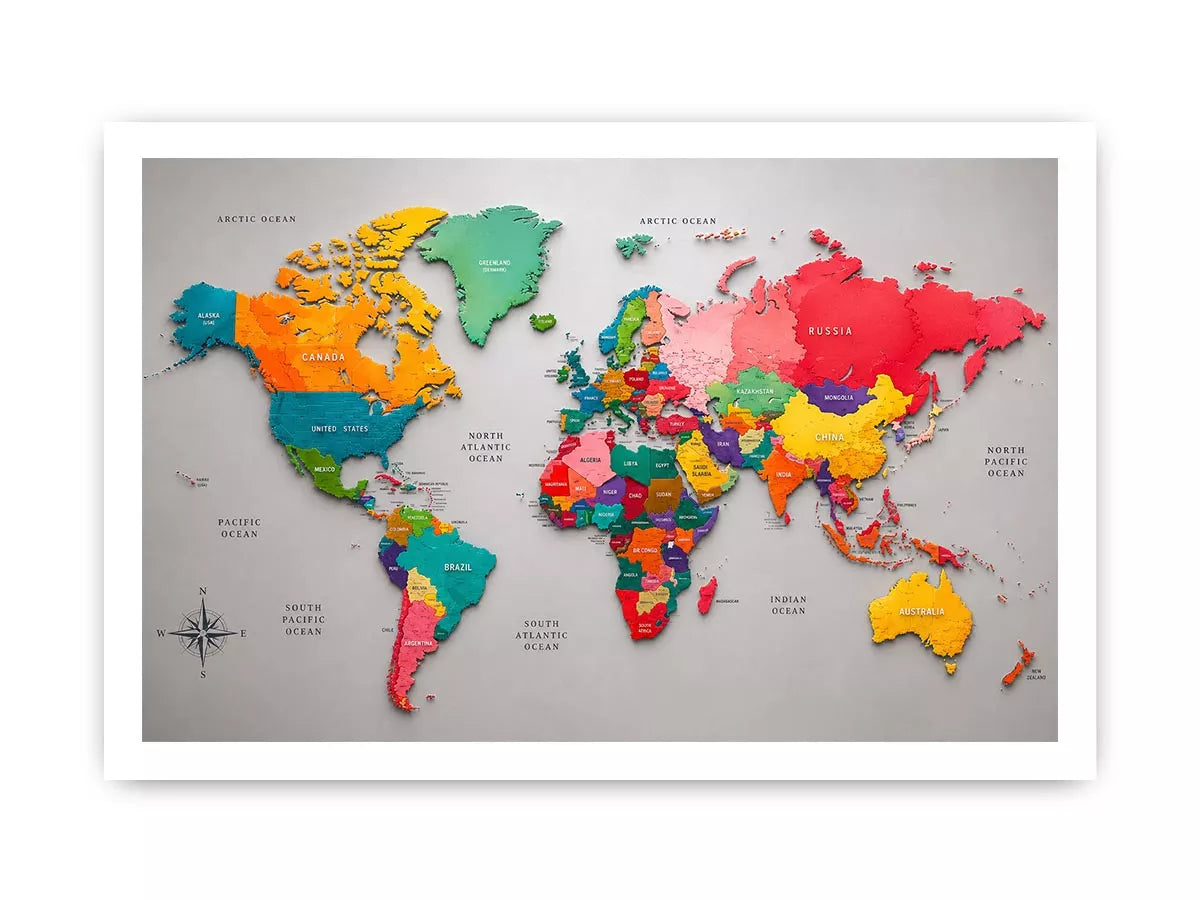 colorful world map Canvas Print modern educational canvas global geography decor