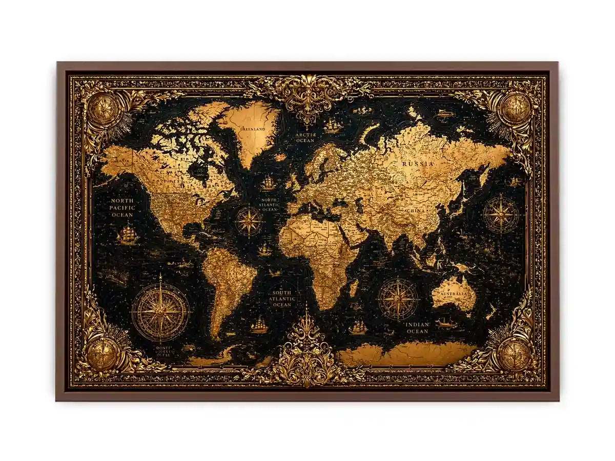 vintage world map gold Canvas Print antique luxury canvas black gold decor