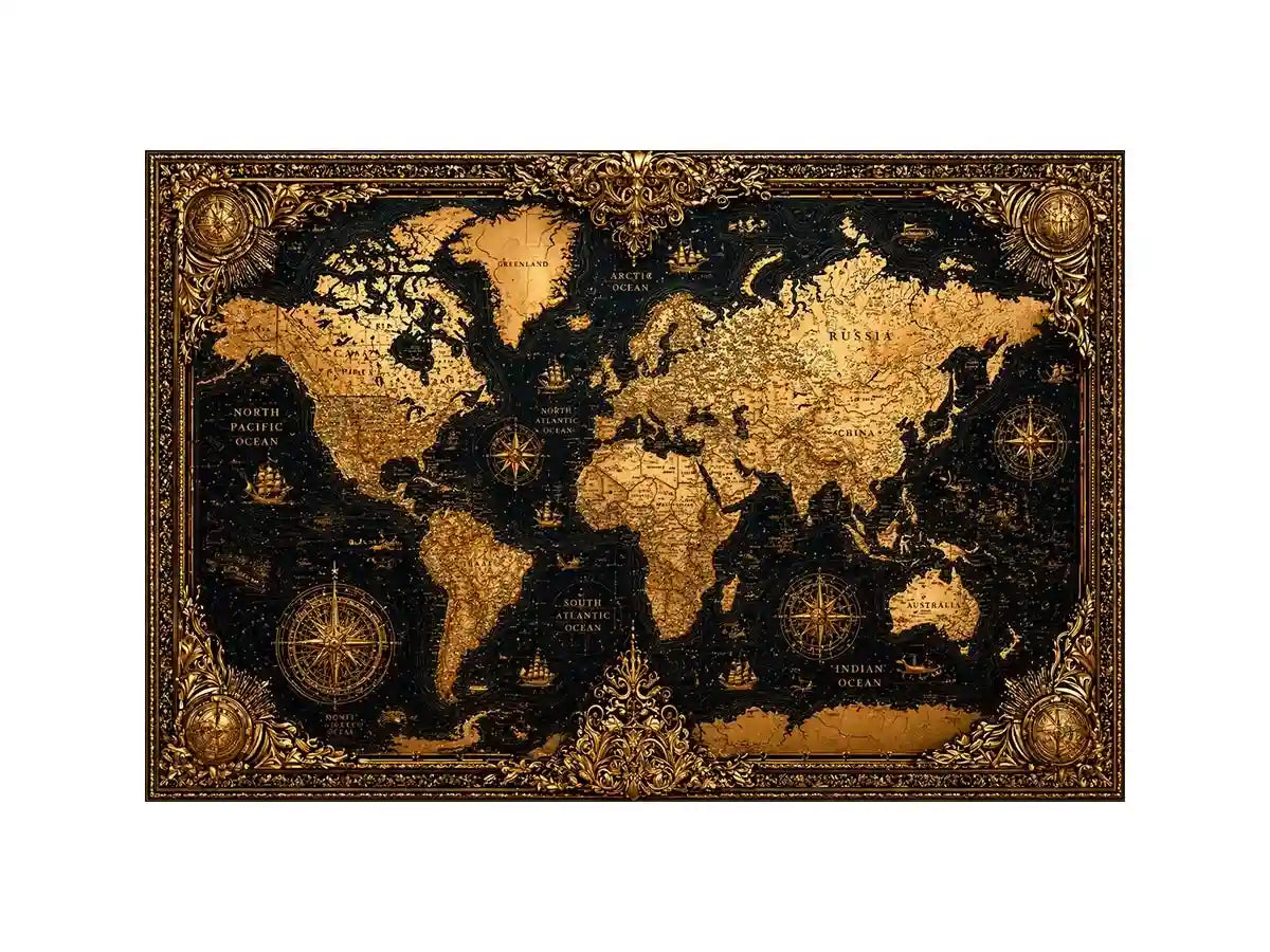 vintage world map gold Canvas Print antique luxury canvas black gold decor