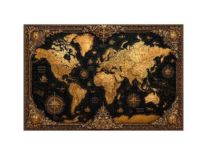 vintage world map gold Canvas Print antique luxury canvas black gold decor