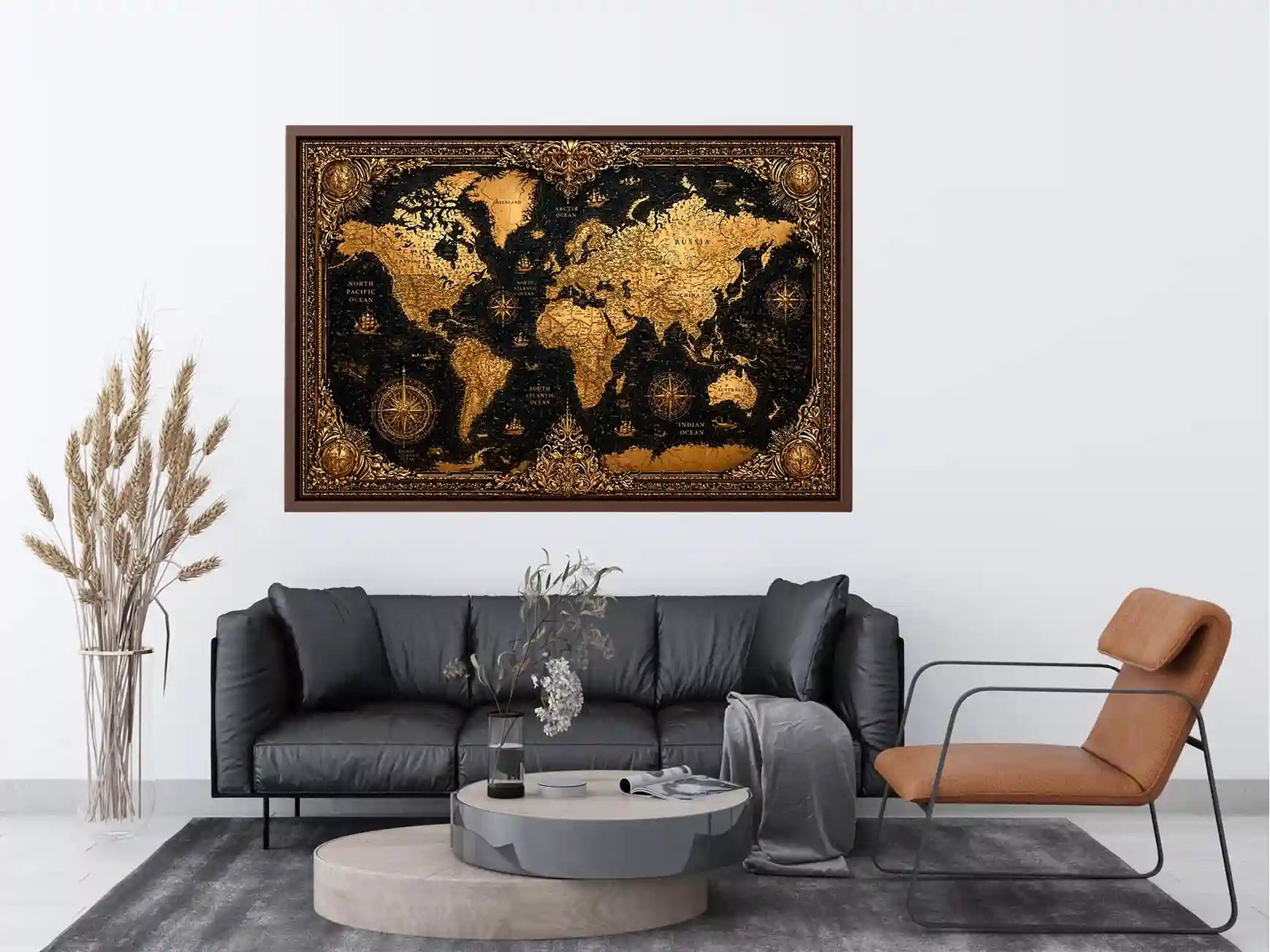 vintage world map gold Canvas Print antique luxury canvas black gold decor