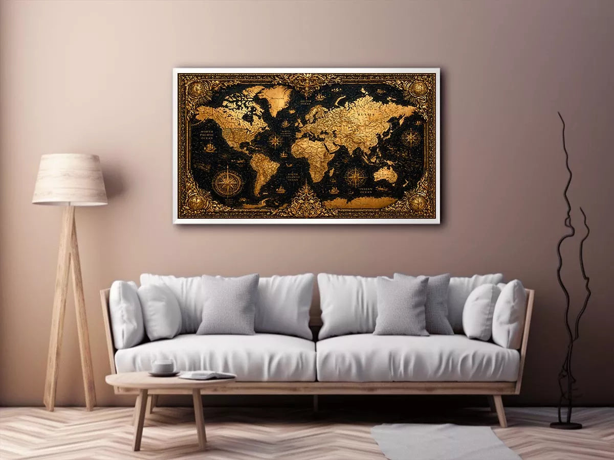 vintage world map gold Canvas Print antique luxury canvas black gold decor