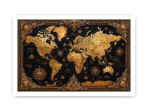 vintage world map gold Canvas Print antique luxury canvas black gold decor
