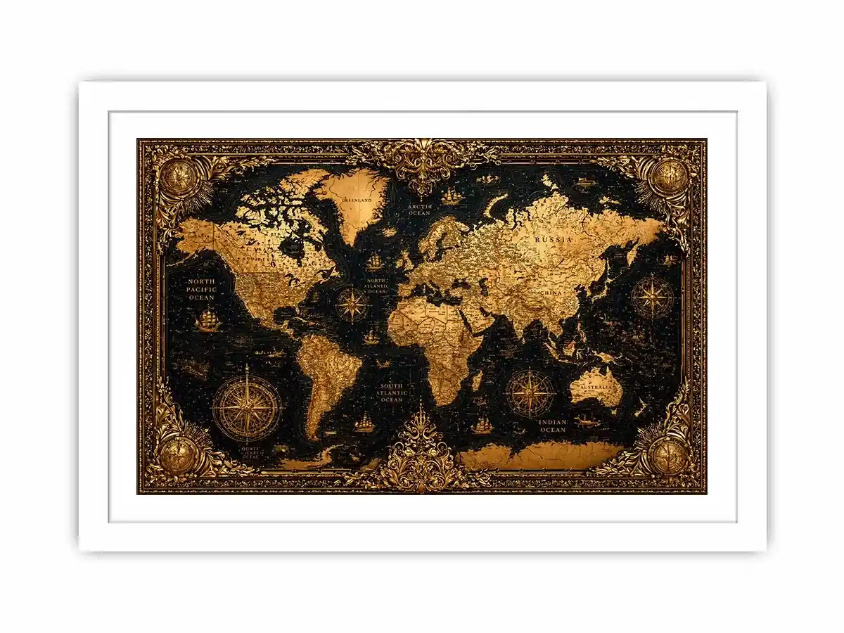 vintage world map gold Canvas Print antique luxury canvas black gold decor