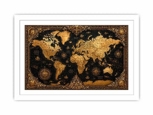 vintage world map gold Canvas Print antique luxury canvas black gold decor