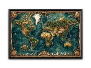 artistic world map textured Canvas Print teal earthy vintage canvas decor