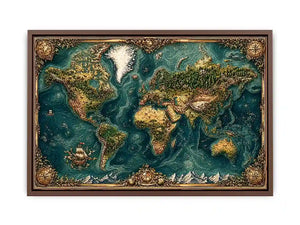 artistic world map textured Canvas Print teal earthy vintage canvas decor