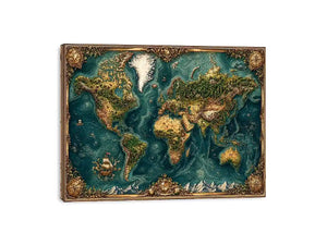 artistic world map textured Canvas Print teal earthy vintage canvas decor