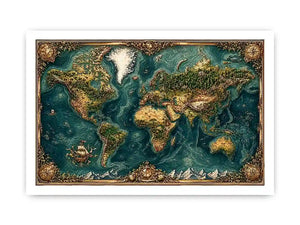 artistic world map textured Canvas Print teal earthy vintage canvas decor