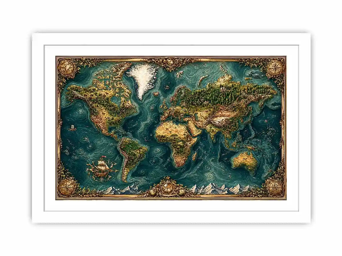 artistic world map textured Canvas Print teal earthy vintage canvas decor