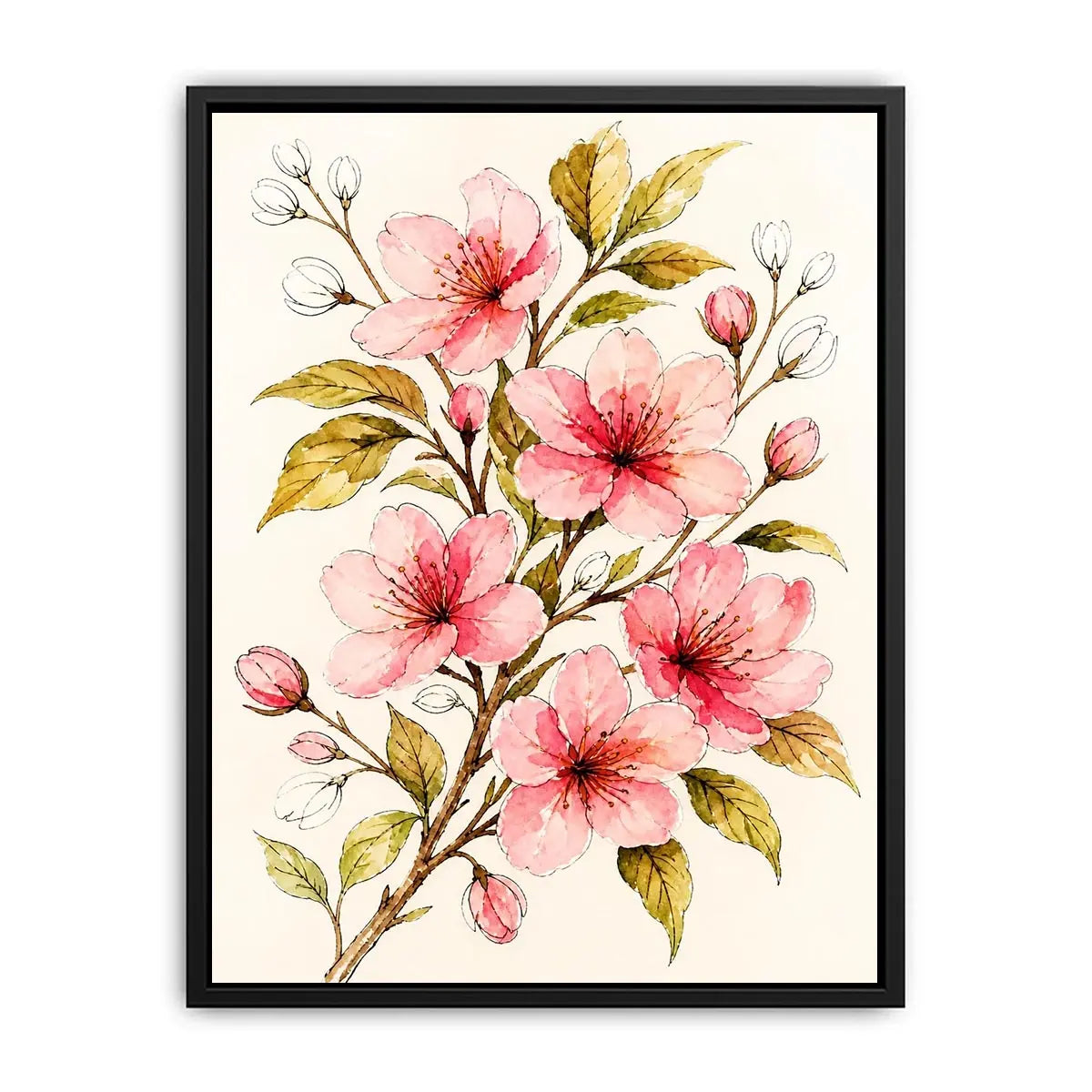 delicate cherry blossom floral Canvas Print in soft pink watercolor style elegant botanical canvas