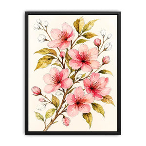 delicate cherry blossom floral Canvas Print in soft pink watercolor style elegant botanical canvas