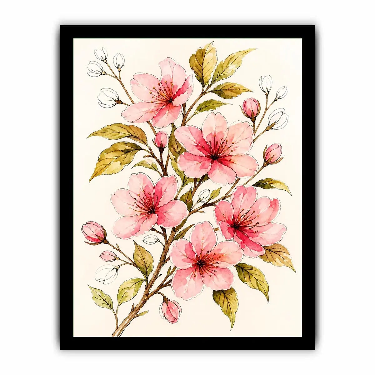 delicate cherry blossom floral Canvas Print in soft pink watercolor style elegant botanical canvas