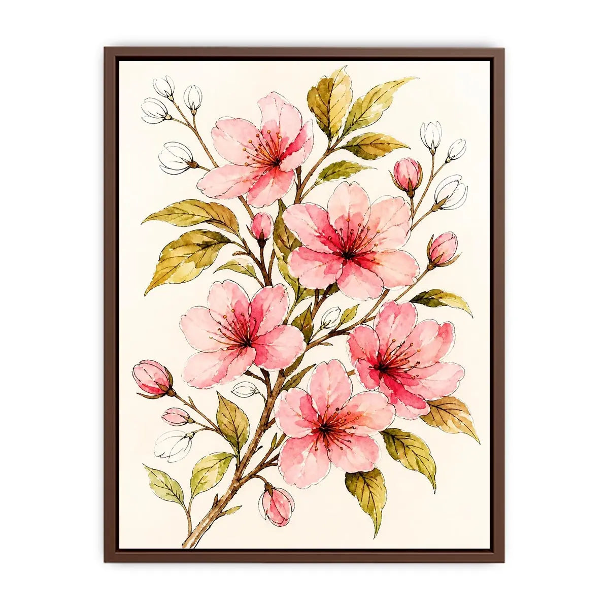 delicate cherry blossom floral Canvas Print in soft pink watercolor style elegant botanical canvas
