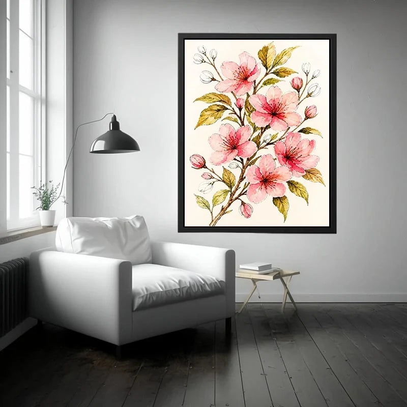delicate cherry blossom floral Canvas Print in soft pink watercolor style elegant botanical canvas