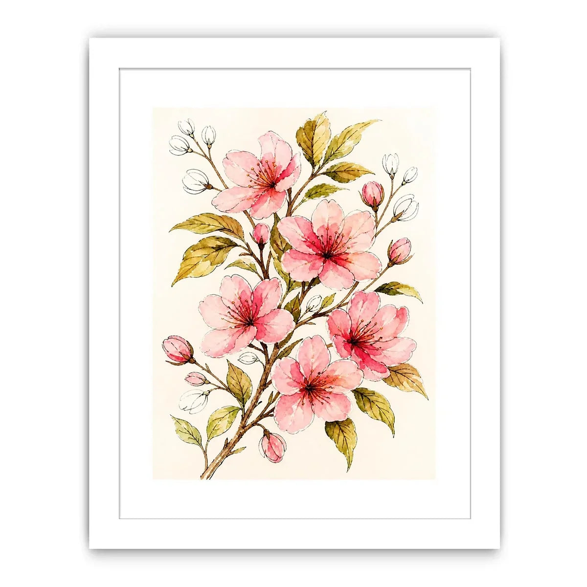 delicate cherry blossom floral Canvas Print in soft pink watercolor style elegant botanical canvas