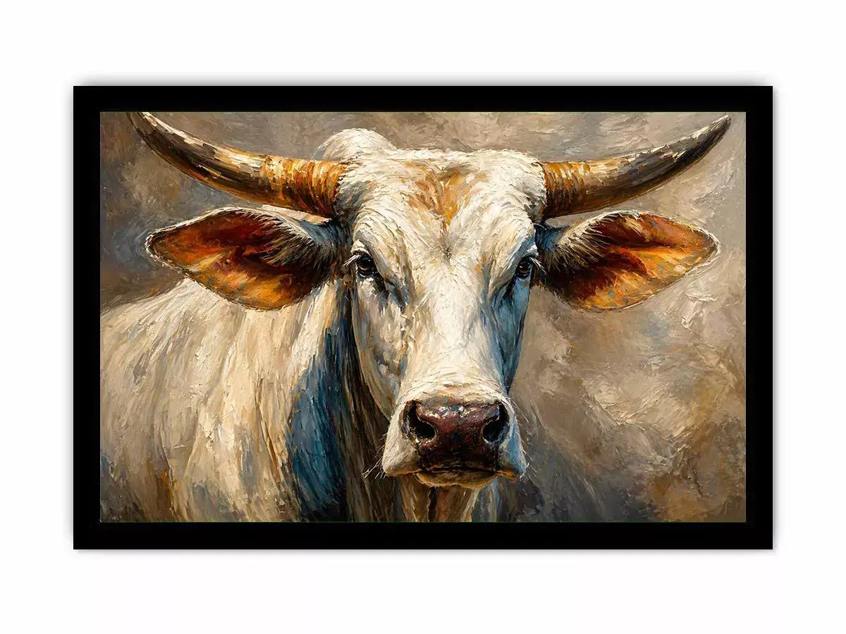 rustic bull portrait Canvas Print textured farmhouse animal canvas decor