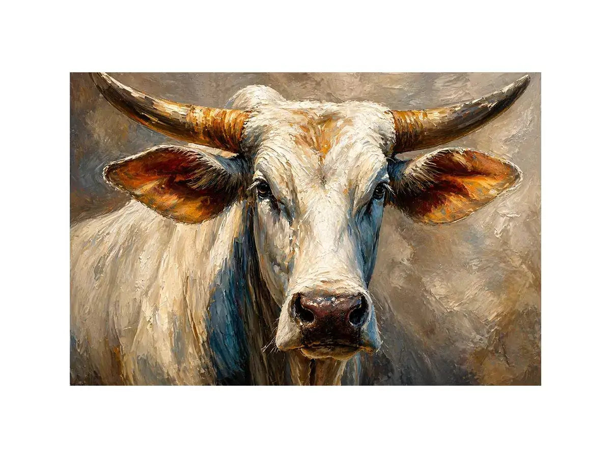 rustic bull portrait Canvas Print textured farmhouse animal canvas decor