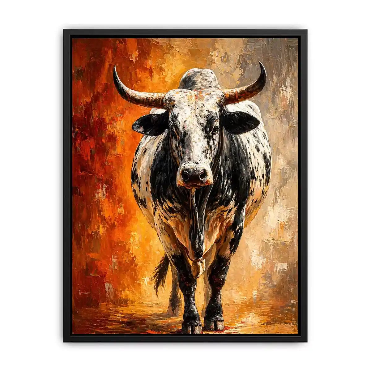 modern bull painting Canvas Print textured animal canvas orange background decor