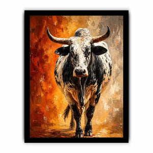 modern bull painting Canvas Print textured animal canvas orange background decor