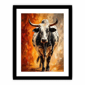 modern bull painting Canvas Print textured animal canvas orange background decor