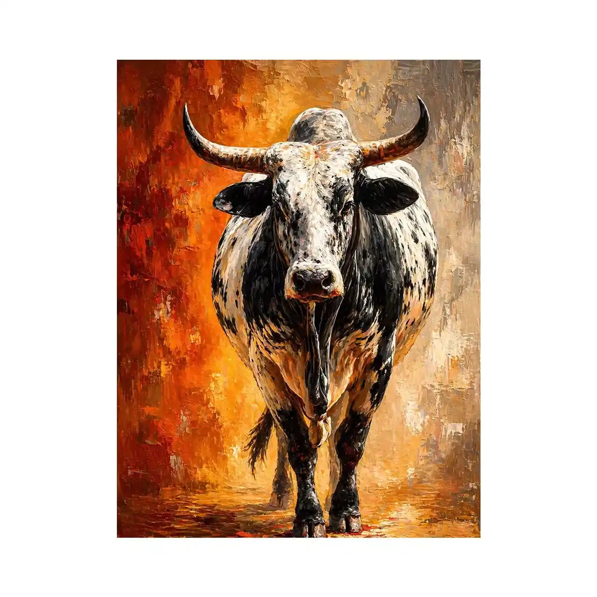 modern bull painting Canvas Print textured animal canvas orange background decor