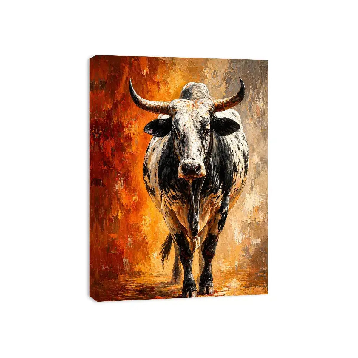 modern bull painting Canvas Print textured animal canvas orange background decor