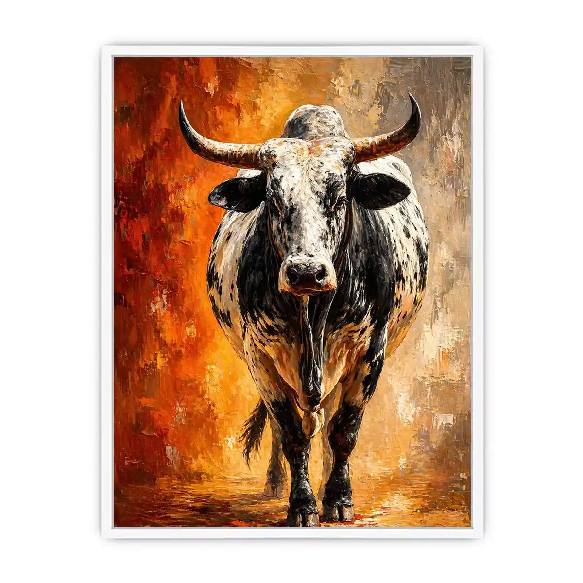 modern bull painting Canvas Print textured animal canvas orange background decor