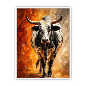 modern bull painting Canvas Print textured animal canvas orange background decor