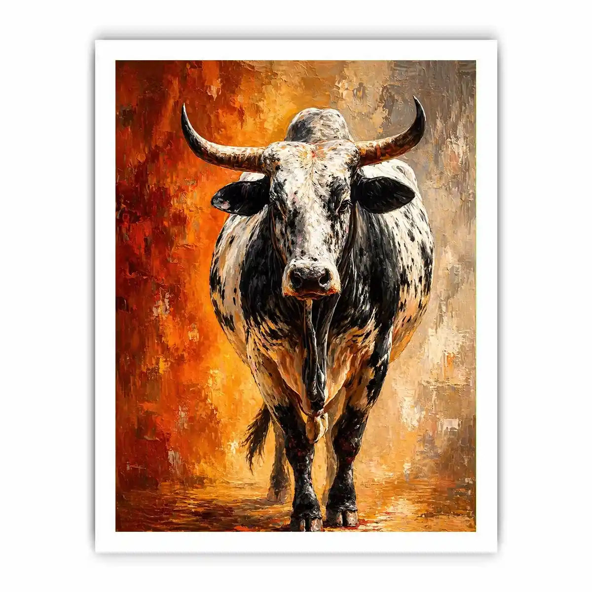 modern bull painting Canvas Print textured animal canvas orange background decor