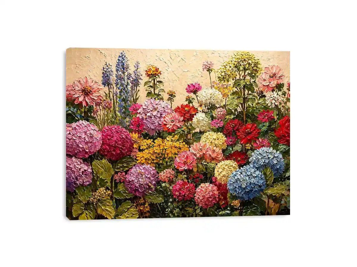 vibrant floral garden wall art colorful botanical canvas textured decor