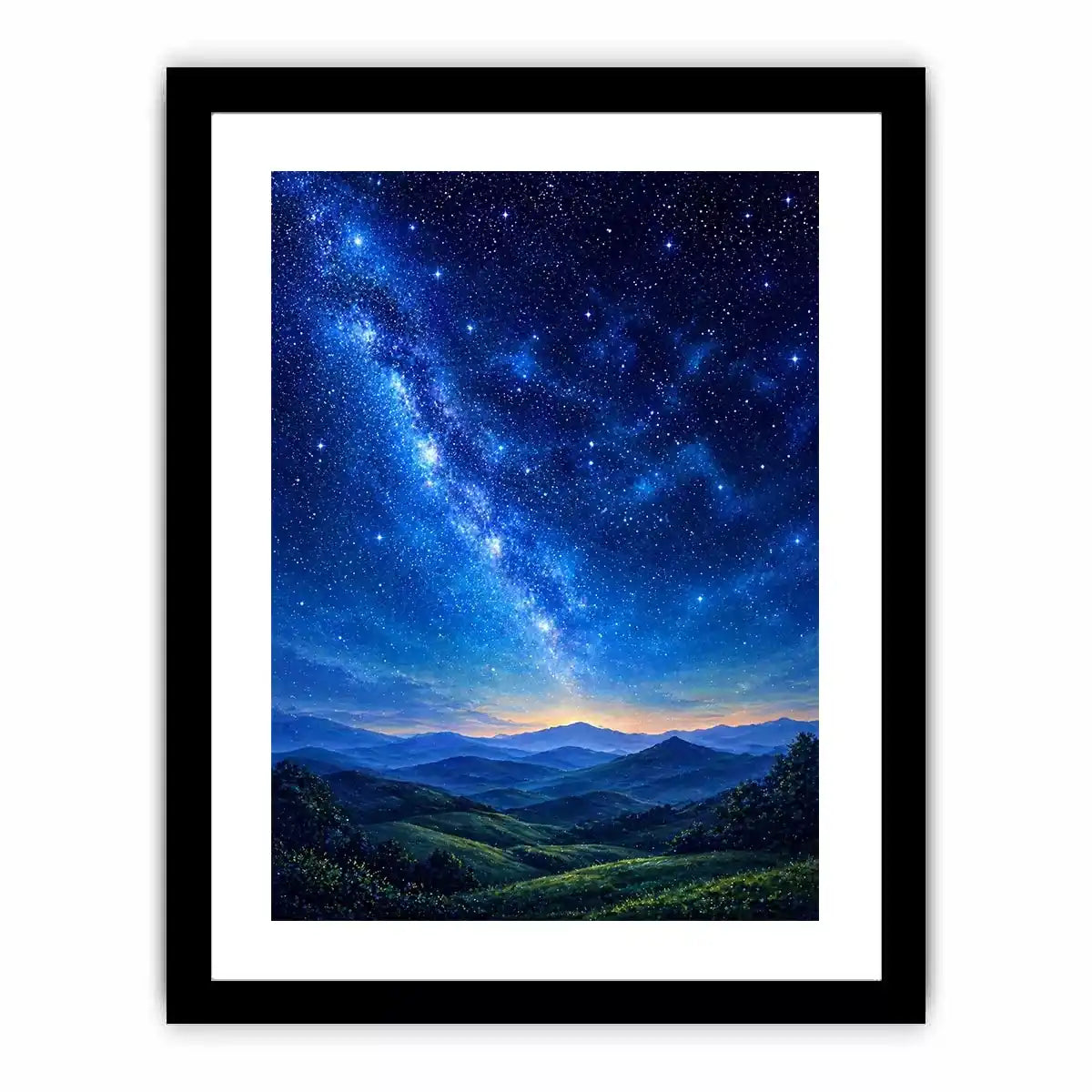 starry night sky landscape wall art dreamy blue canvas peaceful decor