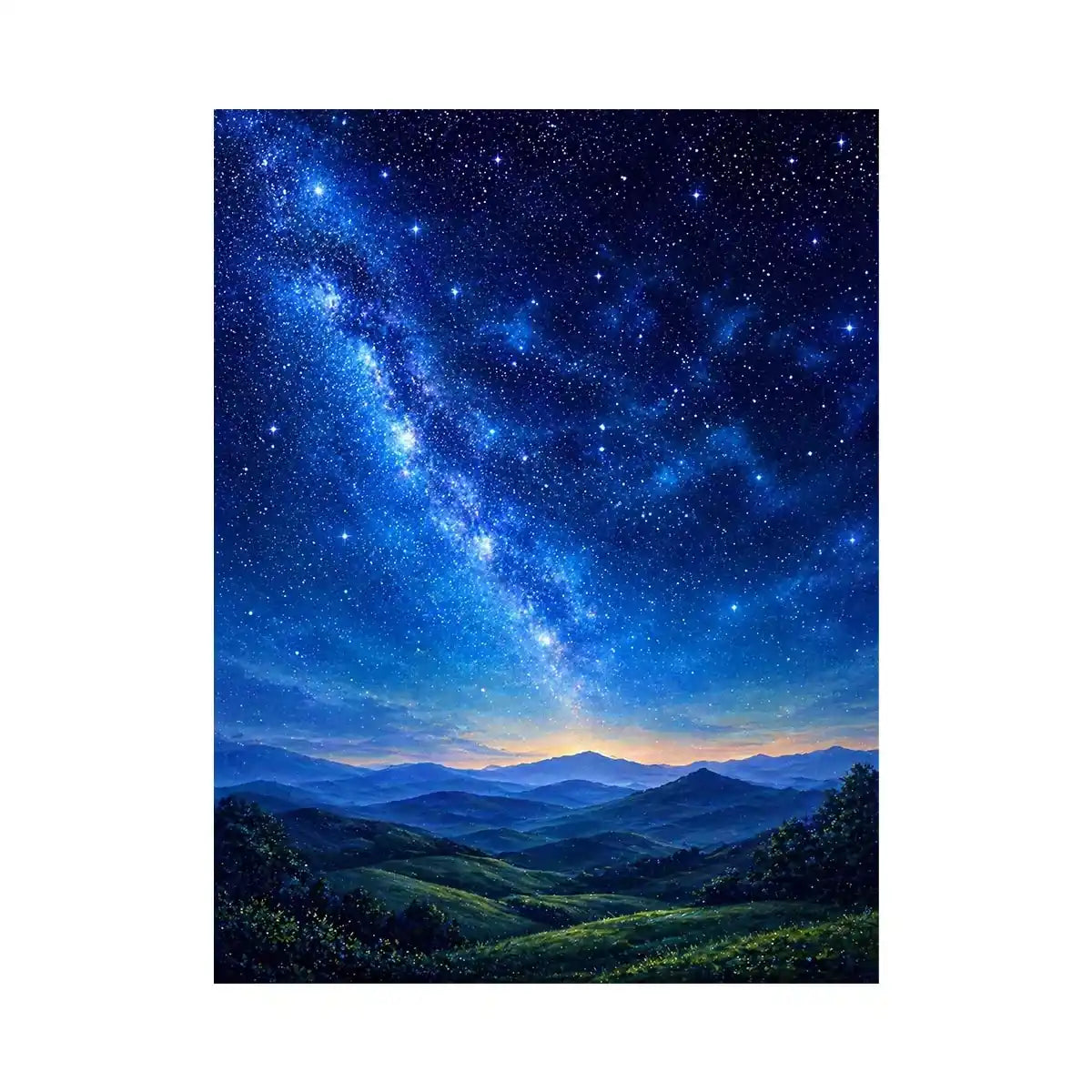 starry night sky landscape Canvas Print dreamy blue canvas peaceful decor