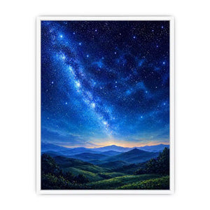 starry night sky landscape wall art dreamy blue canvas peaceful decor