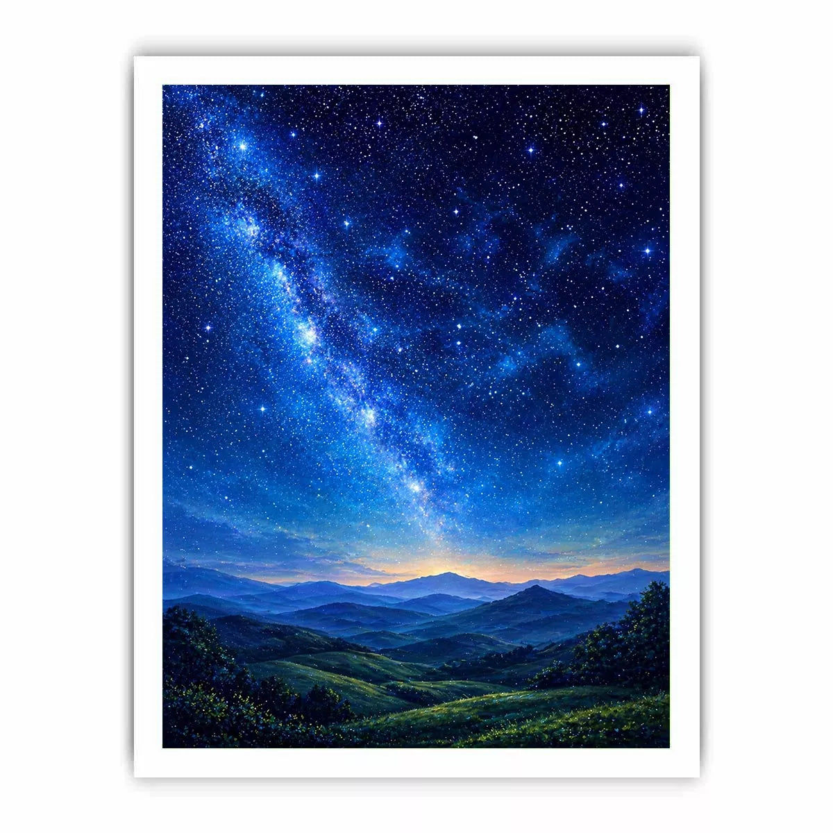 starry night sky landscape Canvas Print dreamy blue canvas peaceful decor