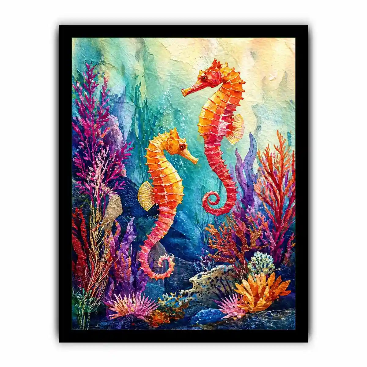 watercolor seahorse Canvas Print coastal ocean coral canvas decor